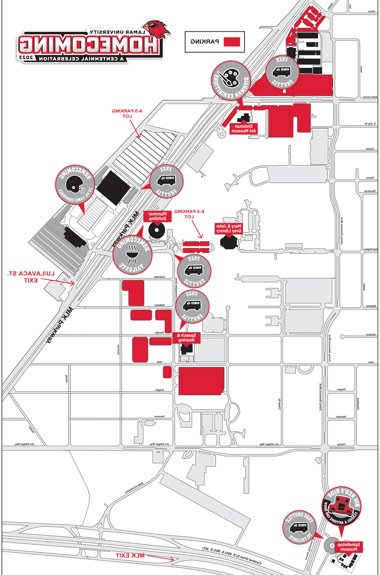 Homecoming Parking and Event Map